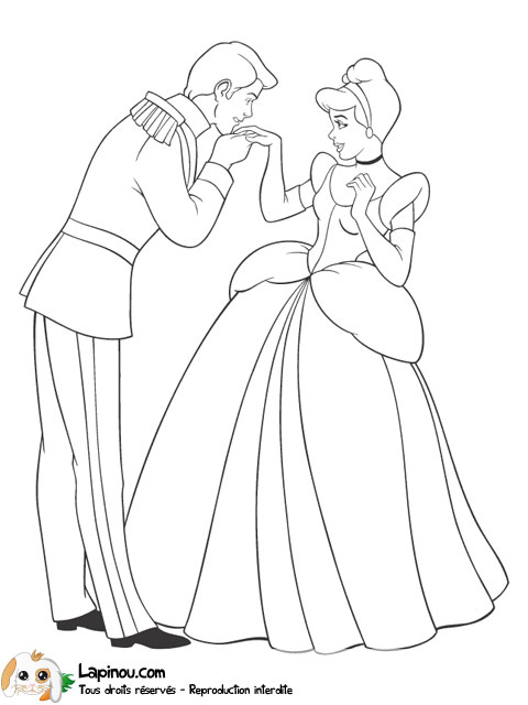 coloriage cendrillon et son prince