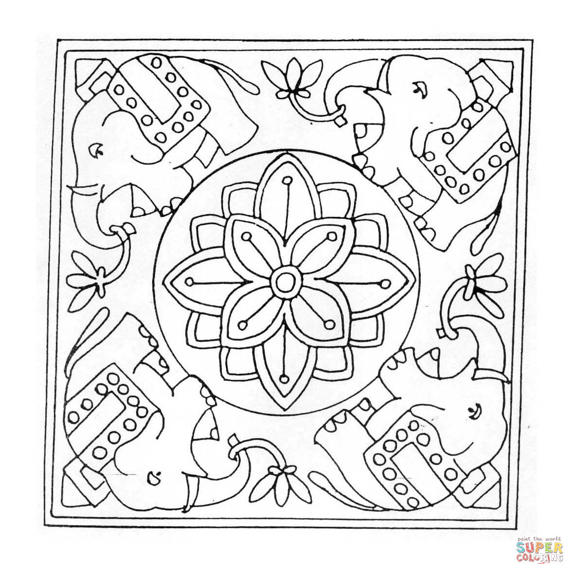 16 dessins de coloriage éléphant Mandala à imprimer