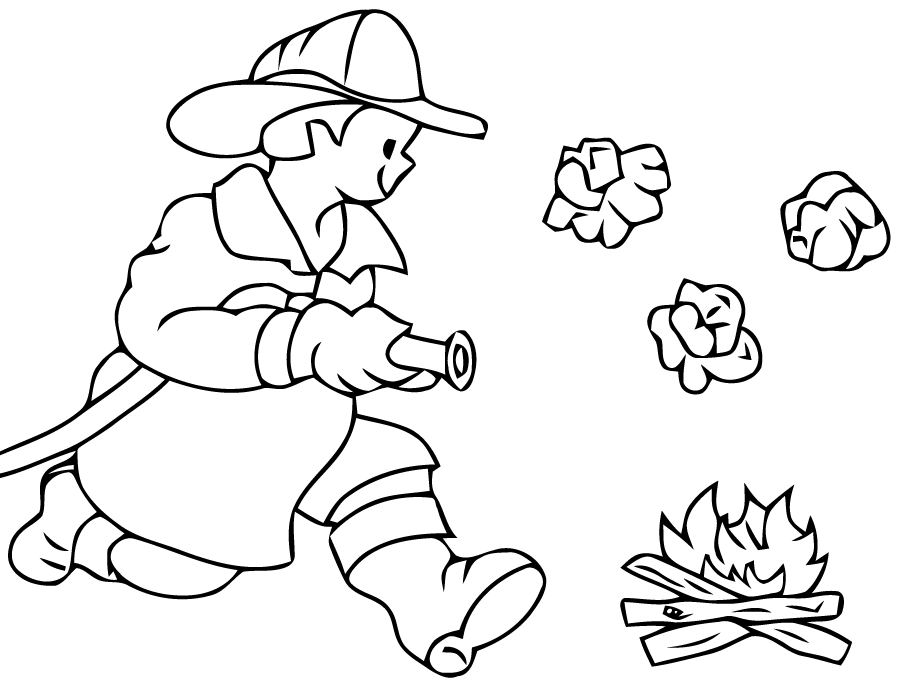 coloriage pompier feu