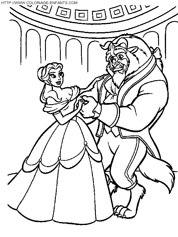 coloriage princesse la belle et la bete a imprimer